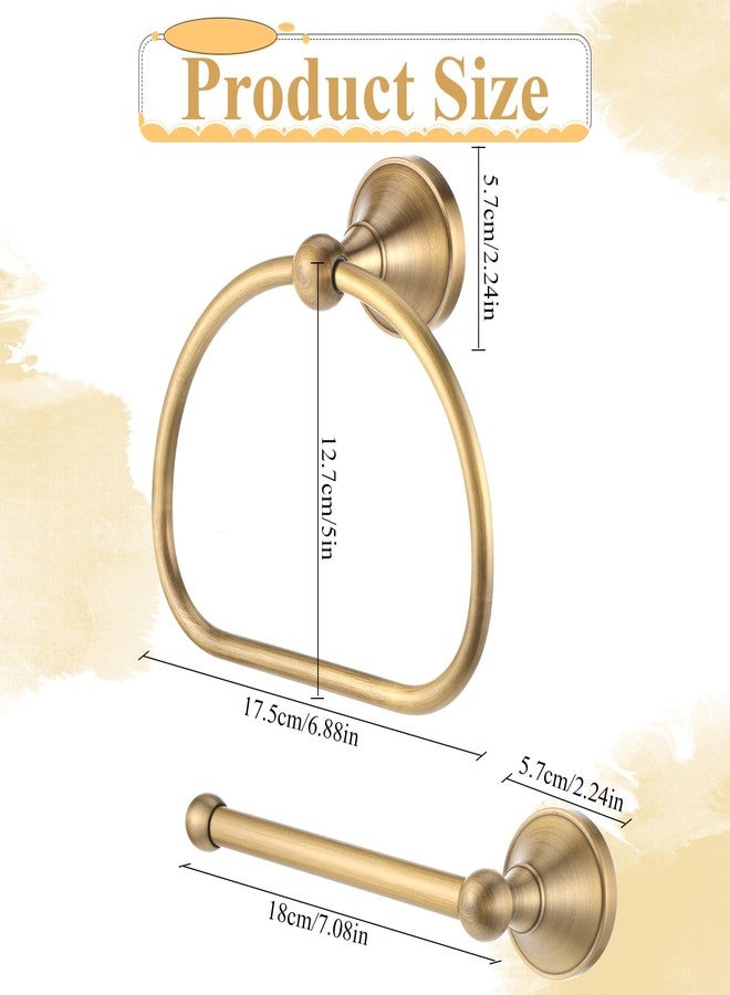Exclaith 2 Pieces Antique Hand Towel Holder and Toilet Paper Holder Set, Brass Towel Ring, Tissue Roll Hanger, Retro Brass Hand Towels Ring, Wall Mount Bathroom Hardware - Image 2
